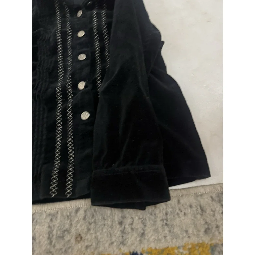 OshKosh B'gosh Girls 7 Black Velvet Holly Berry Embroidered Holiday Jacket Vtg